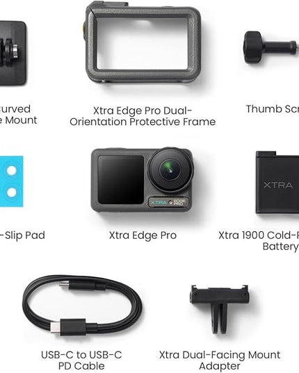 Xtra Edge Pro Action Camera, 4K Vlogging Camera with 1/1.3'' Sensor, 65ft Waterproof, Night View & Stabilization for Cycling, Diving, Sports Shooting