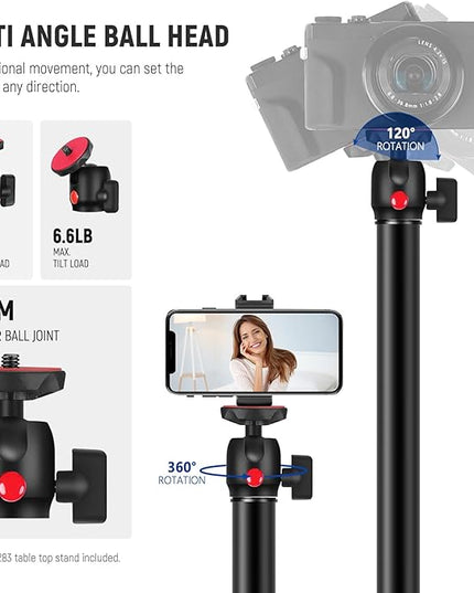 NEEWER Camera Desk Mount, Overhead Desktop Light Stand Microphone Boom Arm with Ball Head C Clamp Cleaning Cloth for DSLR Webcam Phone Holder Ring Light Mic Streaming Video Recording, Red TL283