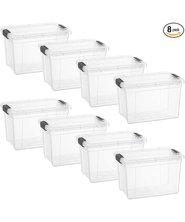 Superio Clear Storage Boxes with Lids, 8.75 Quart Plastic Container Bins for Organizing, Stackable Crates, BPA Free, Non Toxic, Odor Free, Organizers for Home, Office and Dorm, 8 Pack