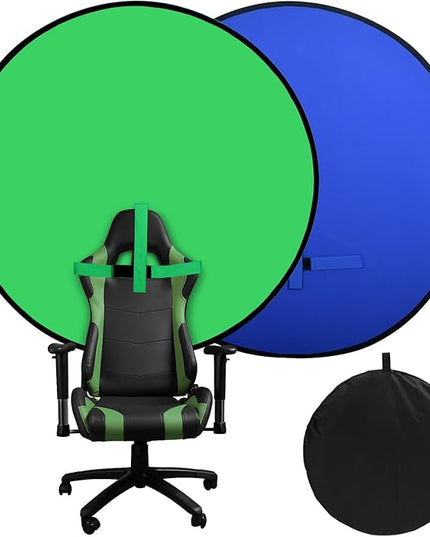 Portable Blue Green Screen Chair, 57 in Greenscreen Backdrop with Stand 2-in-1Double Sided Foldable Green Background, for Video Chats and Meetings, Photography, Photo Zoom, Streaming Games