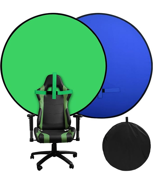 Portable Blue Green Screen Chair, 57 in Greenscreen Backdrop with Stand 2-in-1Double Sided Foldable Green Background, for Video Chats and Meetings, Photography, Photo Zoom, Streaming Games