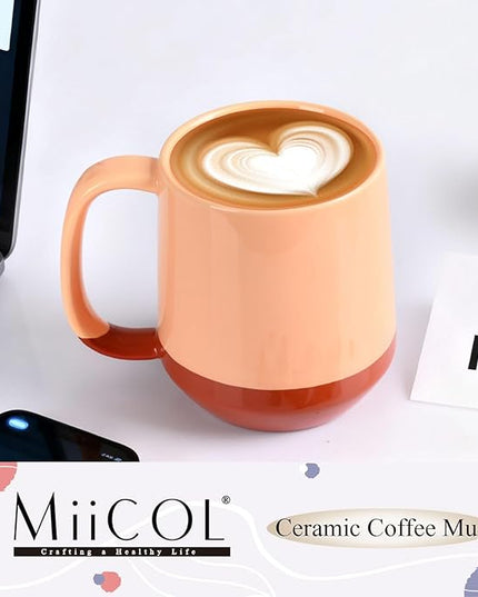 Miicol Ceramic Coffee Mug, 16 oz Large Coffee Cup, Tea Mug with Handle, Flat Bottom Mug for Men, Women, Office, Microwave and Dishwasher Safe, Multi-Color, Caramel Peach