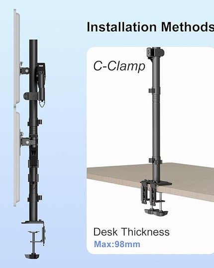 Pholiten Triple Monitor Stand, Mount for 3 Screens up to 32 inches & 22lbs Each, Full Motion Gas Spring Monitor Arm with Clamp Mounting, for Desktops, Computer Monitors