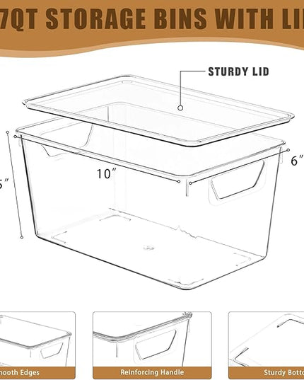 12 Pack Middle Stackable Storage Boxes for Storage and Organization, Clear Storage Bins with Lids, Plastic Storage Containers with Lids, Plastic Bins with Handles for Office, Bedroom, Study Room