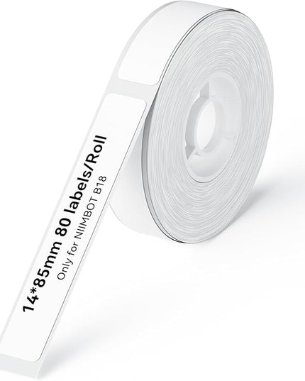 NIIMBOT B18/N1 Thermal Transfer Labels 0.55" x 3.35" (14x85mm), Only for B18/N1 Label Maker, PET Material, Waterproof and High-Temperature Resistance, Long Storage Time,White