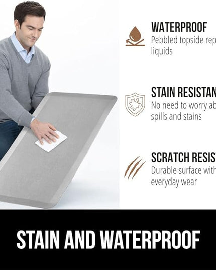 GORILLA GRIP Comfortable Cushioned Kitchen Mats for Floor, 48x20, Waterproof and Stain Resistant Soft Top, 3/4 Inch Thick Ergonomic Standing Desk Anti Fatigue Mat, Foam Supports Feet, Light Gray