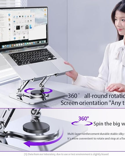 Adjustable Laptop Stand, 360 Degree Rotation, Lift, Folding Heat Dissipation Full Body Carbon Drill Material Metal Tablet Portable Stand Compatible with 21-inch Laptop, ipad Tablet - Silver