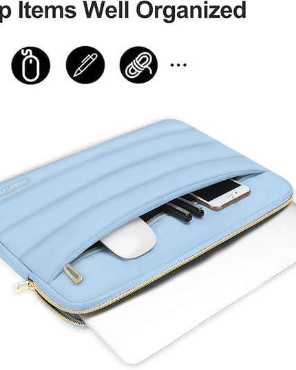MOSISO 15-15.6 inch Laptop Case, 16 inch Puffy Laptop Sleeve Compatible with MacBook Pro 16, HP Dell ASUS Acer Toshiba Lenovo Notebook Computer, Polyester Horizontal Bag with Small Case, Air Blue