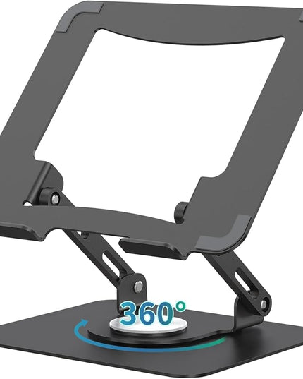 SOUNDANCE Laptop Stand with 360° Rotating Base, Ergonomic Computer Riser for Desk, Adjutable Height Muti-Angle, Foldable Laptop Mount, Stable Metal Holder Support 10-15.6" Notebook PC, Black
