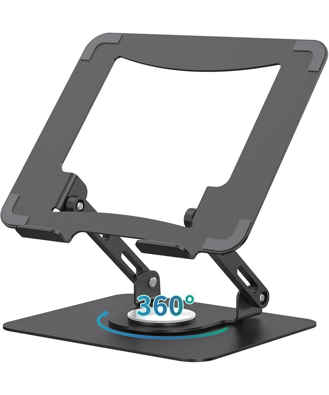 SOUNDANCE Laptop Stand with 360° Rotating Base, Ergonomic Computer Riser for Desk, Adjutable Height Muti-Angle, Foldable Laptop Mount, Stable Metal Holder Support 10-15.6" Notebook PC, Black