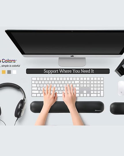 UnivoColors Design-Wave Set of Wrist Rest,Artificial Sheepskin+Memory Foam+Ergonomic+Anti-Slip Gel, Resilience Support During Work and Gaming,Keyboard Accessory,White