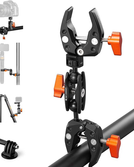 K&F CONCEPT Double Super Clamp Camera Mount with 1/4" Threads Metal Clamp for Chair, Pole, Tripod, Desk, Flag, Umbrella, Motorcycle Mount