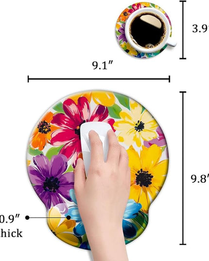 Ergonomic Mouse Pad with Wrist Support,Mouse Pad with Wrist Rest and Coaster Set,Office Supplies Non-Slip Mouse Pads for Desk, Non-Slip Comfortable,Colorful Floral