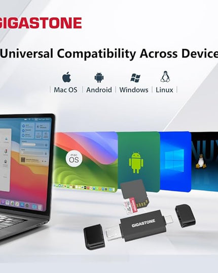 GIGASTONE SD Card Reader, 5-in-1 USB-A/USB-C Card Reader, Dual Slot for SD/Micro SD/SDHC/SDXC, Compatible with Laptop, PC, iPhone16/15, MacBook Pro/Air, iPad Pro, Android