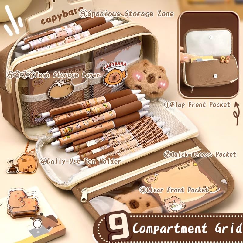 Melorumi Cute Capybara Pencil Case Kawaii Pouch Stationery Set Gifts For Girls Boys Kid Large Capacity Capibara Organizer School Supplies