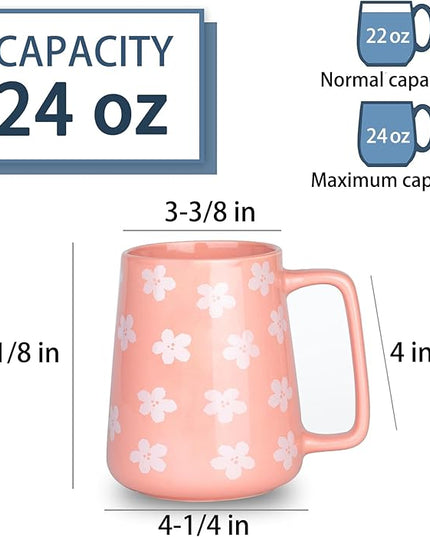 HYTYSKAR 24 OZ Extra Large Ceramic Coffee Mug, Jumbo Coffee Mugs, Big Tea Cups with a Large Handle for Office and Home, Microwave and Dishwasher Safe (24 OZ Pink)