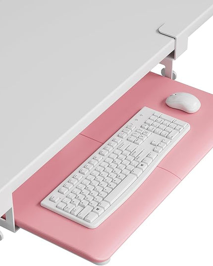 BONTEC KMT01 Under Desk Keyboard Tray, Pull-Out Keyboard & Mouse Platform with C-Clamp, 25.6 x 11.8 in Space-Saving Ergonomic Slide-Out Drawer, Pink