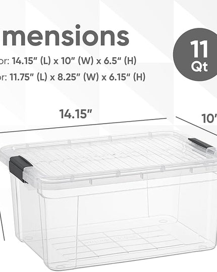 Superio Clear Storage Boxes with Lids, 11 Quart Plastic Container Bins for Organizing, Stackable Crates, BPA Free, Non Toxic, Odor Free, Organizers for Home, Office and Dorm, 6 Pack