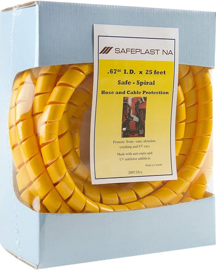 Caplugs SPPC Series – Safeplast Safe-Spiral Pre-Cut Spiral Wrap, Hose & Cable Protector, Yellow HD-PE, 0.75" OD x Six 25' Pre-Cut Lengths (Total Length 150'), Hydraulic & Pneumatic Hoses (20PC25ye)