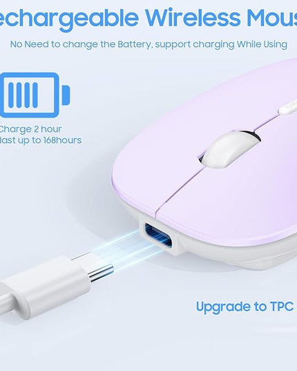 SUNGI Bluetooth Mouse,Rechargeable Wireless Mice for MacBook Pro/MacBook Air,Bluetooth Wireless Mouse for Laptop/PC/Mac/iPad pro/Computer,Purple