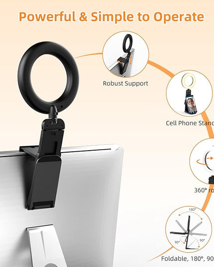2Packs-Ring Light for Computer Laptop,Video Conference Lighting kit for Zoom Meetings,5" Small Led Selfie Light Portable DeskLight with Stand,Cell Phone Holder Desktop Lighting for Skype Call Black