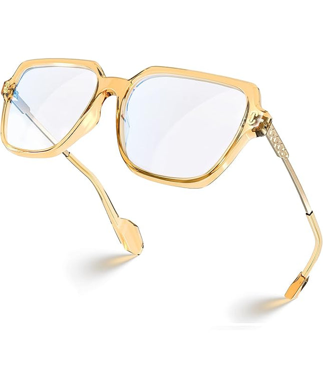VISOONE Oversized Blue Light Blocking Glasses with Chic Square TR90 Frame and Metal Temple for Women Men REMY
