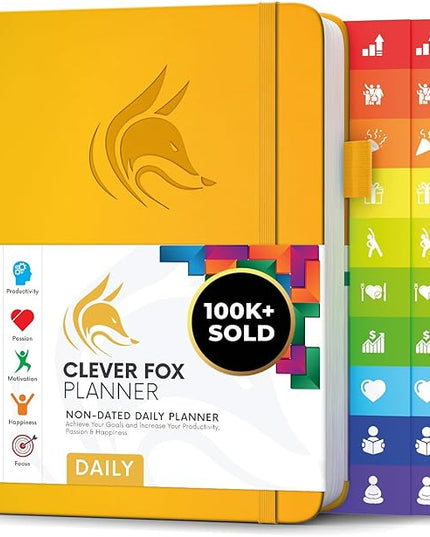 Clever Fox Daily Planner – Undated Planning Notebook with Hourly Schedule & To-Do List – Personal Day Task & Work Organizer, 6 Months (Amber Yellow)