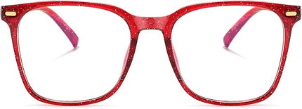 MACJERO Oversized Square Blue Light Blocking Glasses for Women Men, Anti-Fatigue Computer Monitor Gaming Glasses Reduce Eye Strain(Pearl red)