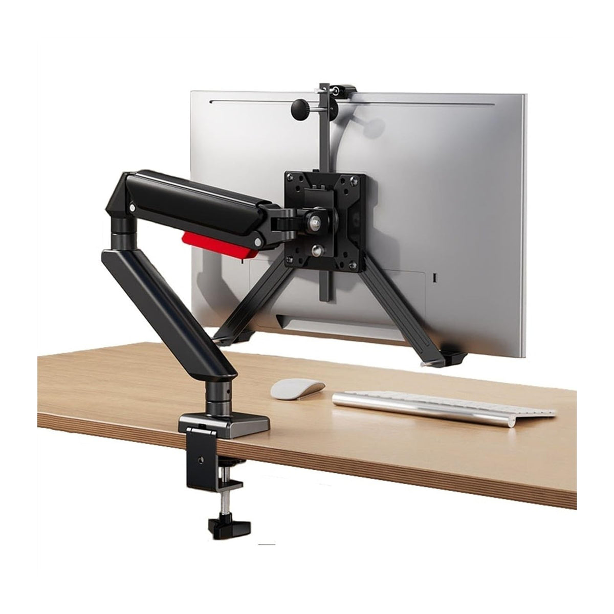 KUYBTU Monitor Arm, Single Monitor Mount Arm with Mounting Adaptor Brackets, Fit Max 32”Screens Without Mounting Holes, Adjustable Gas Spring Single Monitor Desk Mount,for Lapto