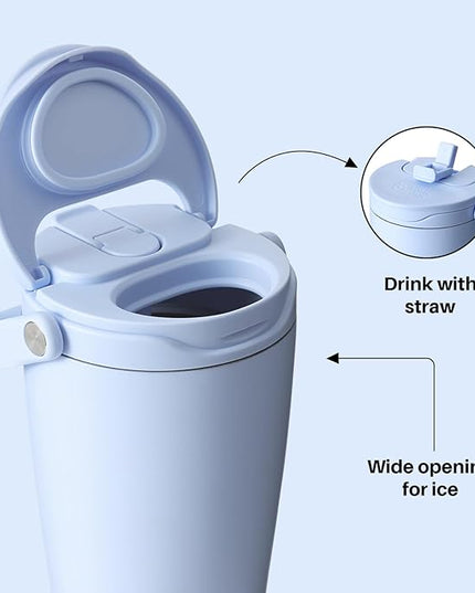 BOTTLE BOTTLE Insulated Tumbler with Handle & Straw Lid, 30oz Stainless Steel Leak-Proof Water Bottle for Hot & Cold Drinks, Add Ice Without Unscrewing, BPA-Free for Travel, Sports, Office(Blue)