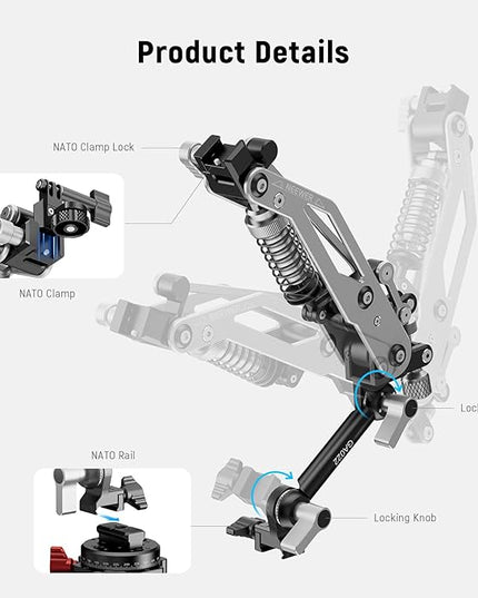 NEEWER Vacuum Suction Cup Car Mount for Action Camera with Hydraulic Boom Arm, NATO Rail, Compatible with DJI Osmo Pocket 3 Insts360 X5 X4 X3 GoPro Hero Adapter Mobile Phone Holder, 500 g Max Load
