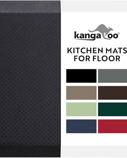 KANGAROO Thick Ergonomic Anti Fatigue Mats for Kitchen Floor, Cushioned Standing Office Desk Mat, Waterproof Scratch Resistant Topside, Supportive All Day Comfort Padded Foam Rugs, 20x32, Black