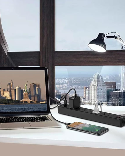 6Ft Power Strip Surge Protector - Yintar Extension Cord with 6 AC Outlets and 3 USB Ports for for Home, Office, Dorm Essentials, 1680 Joules, ETL Listed, (Black)