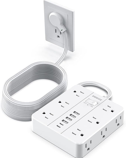Power Strip Surge Protector 20ft Extension Cord,SMNICE Flat Plug with 12 Outlets 6 USB(2 USB C),Surge Protector Charging Station with Overload Protection for Home, Dorm,Office