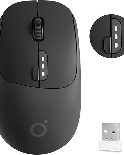 EWEADN Q5 Wireless Mouse, Bluetooth & 2.4G Quiet Computer Mouses with 1600 DPI, Battery Level Display, Ergonomic Office Mouse,6 Button Portable Cute Cordless Mice for Laptop/PC/Mac- Black