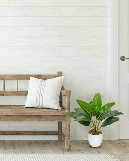 Hollyone Artificial Bird of Paradise Plant in Pot, Fake Palm Tropical Potted Plant 15" Faux Plantain Banana Leaf Plant for Indoor Outdoor Home Desk Office Garden Decoration
