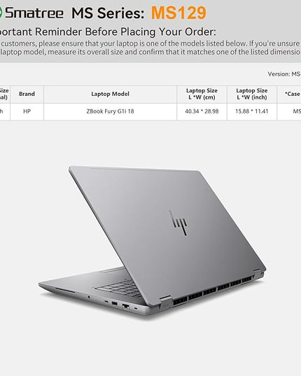 Smatree MS129 Hard EVA Protective Sleeve Case with Stand Compatible for 18 inch HP ZBook Fury G1i Waterproof Sleeve