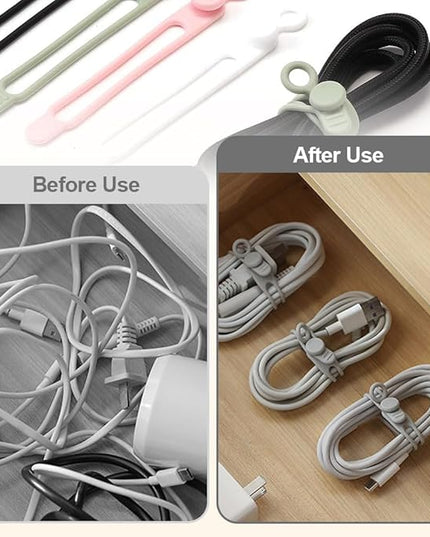 30Pcs Silicone Cable Ties, 2025 New Data Cable Organizer, Silicone Cable Ties Cable Management Organizer, Cable Management for Fastening Charger Home Office Desk Kitchen Appliances Cords Wires (30)