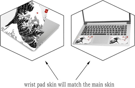 Laptop Skin Sticker Decal,12" 13" 13.3" 14" 15" 15.4" 15.6 inch Laptop Vinyl Skin Sticker Cover Art Protector Notebook PC (2 Wrist Pad Skins Included), Waterproof Removable, Black Wave of Kanagawa