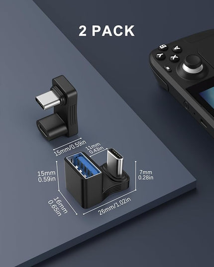 MoKo 180 USB-C Adapter 2-Pack, U-Shape, PD 100W Fast Charging, 4K Video, Angled for Steam Deck, Switch, Laptop, Tablet, Phone