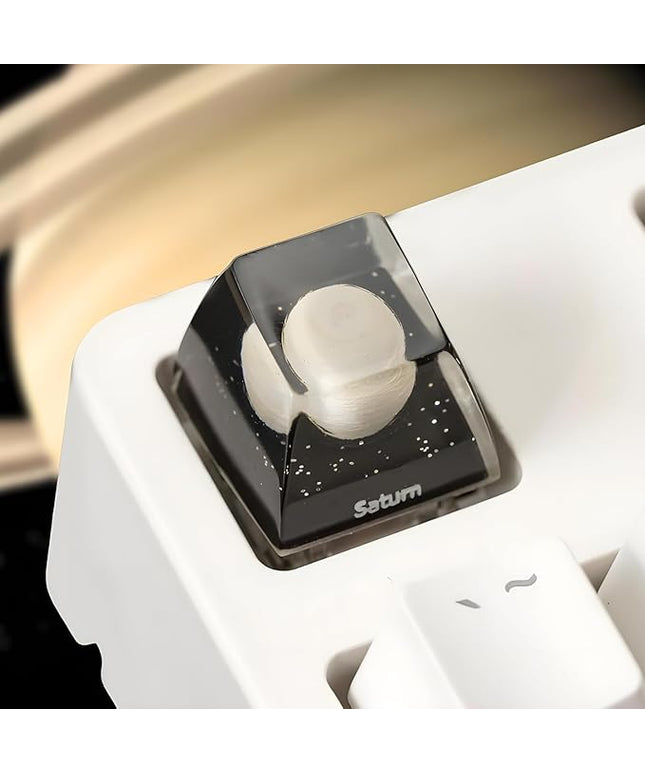 Saturn Planet Artisan Keycap R1 SA Profile Custom Solar System Planets Keycaps 1U ESC Handmade Resin Gaming Galaxy Key Cap Cherry MX Switch Compatible Mechanical Keyboard Space Lover Gift
