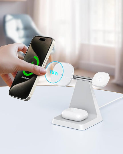 Charging Station for Multiple Devices Apple: 3 in 1 Magnetic Wireless Charger Stand for MagSafe-Compatible Nightstand Charging Dock for iPhone 17 16 15 14 13 12 Pro Max Plus Apple Watch Airpods