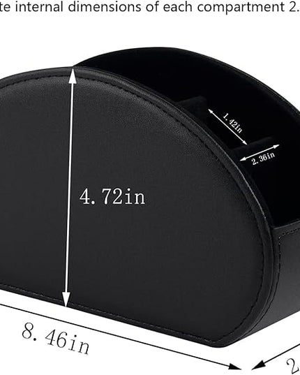 Leather Remote Control Holder with 5 Compartments TV Remote Caddy Storage Box/Tray,Desktop Organizer Store Controller,Glasses,Brush,Media Player,Pen,Space Saver for Bedside Table/Office Desk(Black)