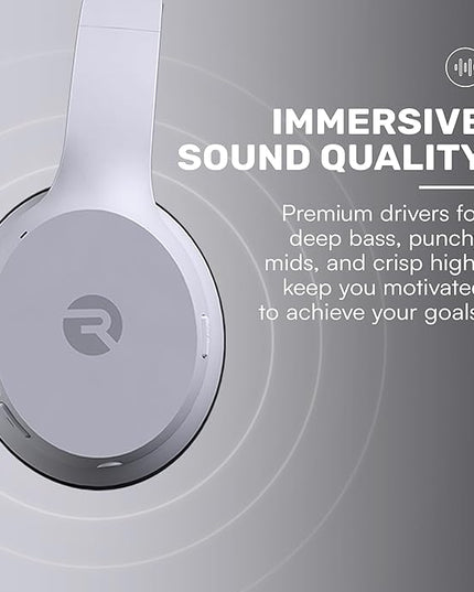 Raycon Fitness Headphones - Wireless Over-Ear-Headphones with 45 Hours of Battery, Active Noise Cancellation, Awareness Mode, 3 Quick Swap Ear Cushions, IPX4 Water Resistance (White)