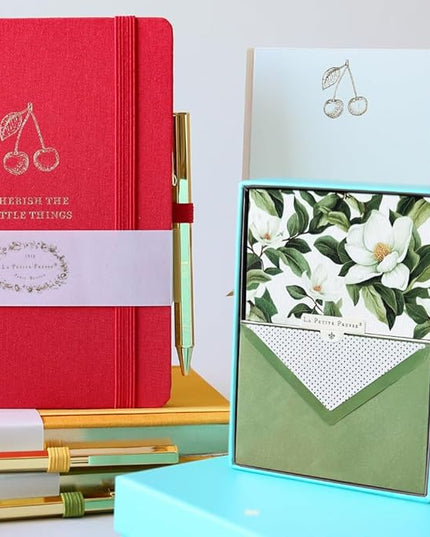 Cerise Designer Cards by Graphique Luxe Collection, Silver Foil Embossed Stationary Boxed Set, 10 Blank Cards with 11 Envelopes, All Occasion Greetings, 5.25" x 3.8"