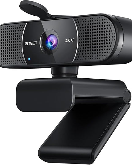 EMEET C960 2K Webcam with Microphone, 2K QHD, 2 Noise-Reduction Mics, TOF Autofocus Streaming Webcam with Privacy Cover, Plug&Play USB Webcam for Calls/Conference, Zoom/Skype/YouTube, Laptop/Desktop
