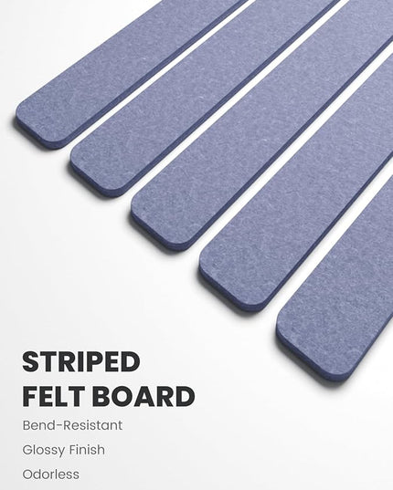 Fluxynara Cork Board Alternative Felt Strip Board 5-Pack 13"x2", Office Pin Board with 35 Push Pins, Adhesive Install for Bedroom Door & Home Office(Soft Periwinkle)