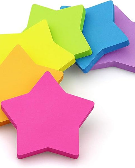 SIMONA Star Shape Sticky Notes 6 Color Bright Colorful Sticky Pad 75 Sheets/Pad Self-Sticky Note Pads (6 Pads)