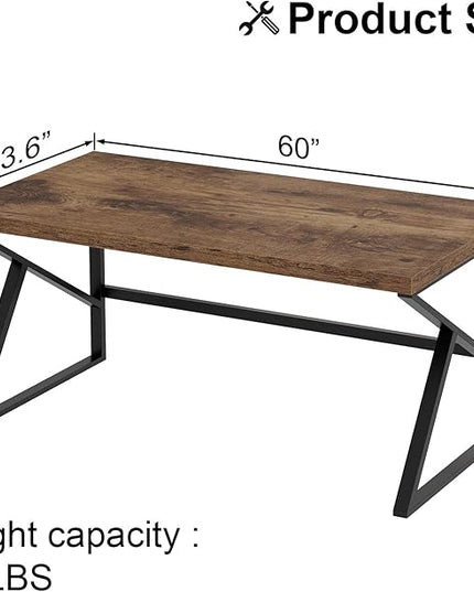 HSH Rustic Computer Desk, Large Executive Writing Study Work Desk for Home Office, Industrial Metal Wooden PC Laptop Long Desk Workstation, Modern Bedroom Living Room Table, Rustic Brown, 60 Inch