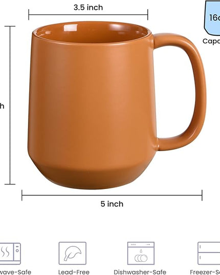 Miicol Ceramic Coffee Mug, 16 oz Large Coffee Cup, Tea Mug with Handle, Flat Bottom Mug for Men, Women, Office, Microwave and Dishwasher Safe, Multi-Color, Burnt Orange